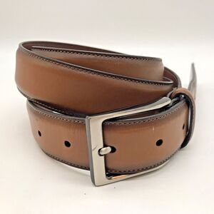 Perry Ellis Portfolio Leather Belt Men's 42 Brown Leather Nickle Silver Buckle
